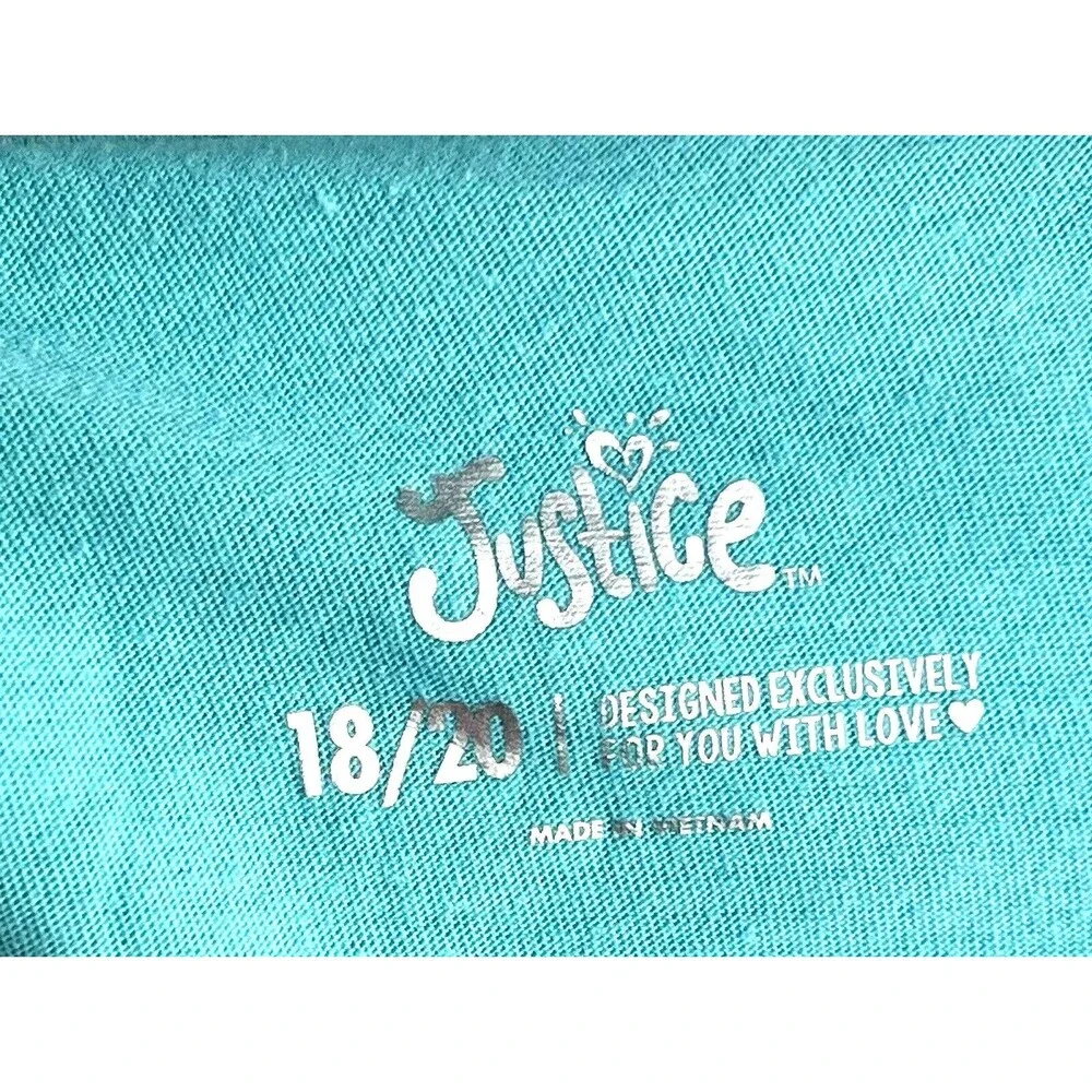 Justice Girls 18/20 Blue Glitter Short Sleeve Crewneck Top Back to School